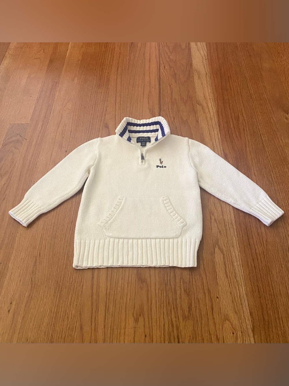 Polo by Ralph Lauren Ivory Half-Zip Sweater with Navy Trim